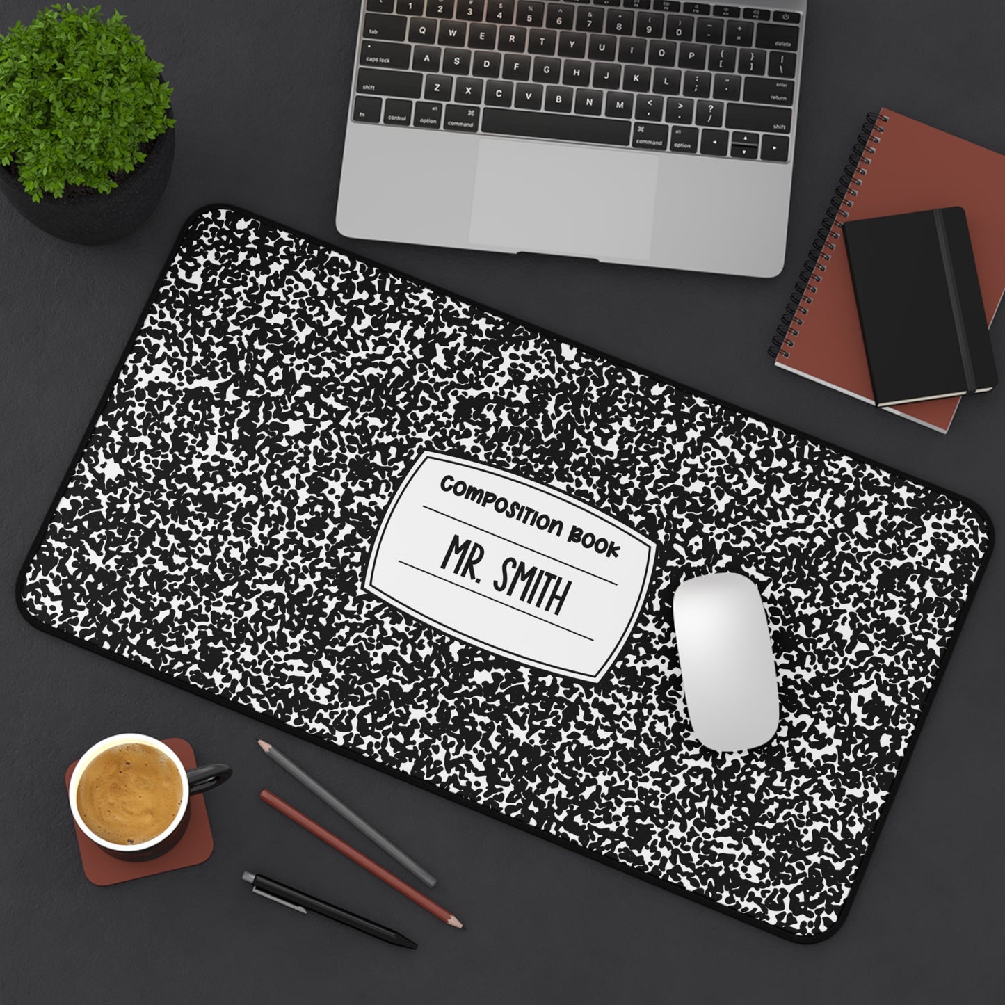 Mr. Composition Notebook Desk Mat | Personalized Male Teacher Mousepad