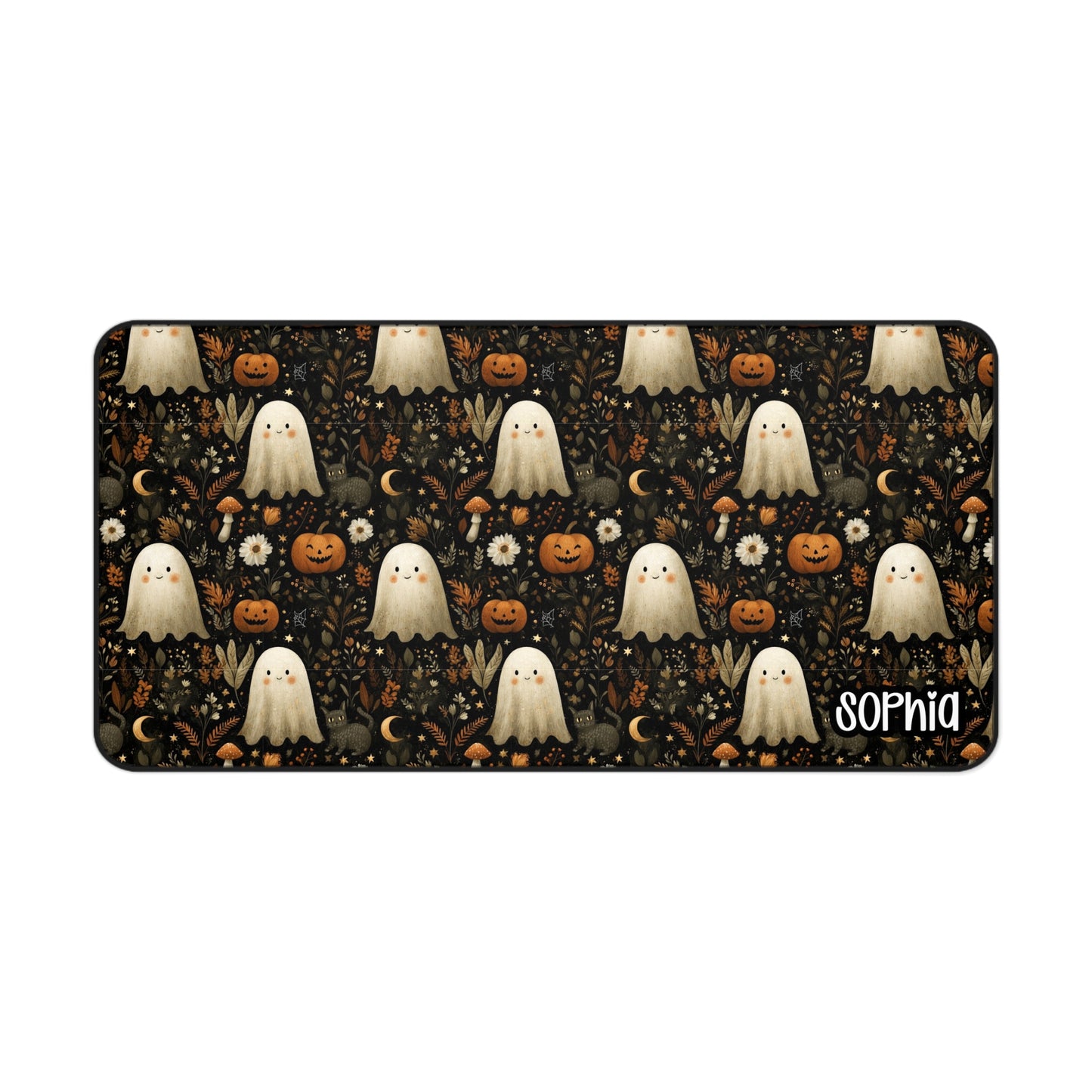 Vintage Halloween Desk Mat | Cute Ghost & Pumpkin Desk Pad | Personalized Fall Spooky Desk Decor