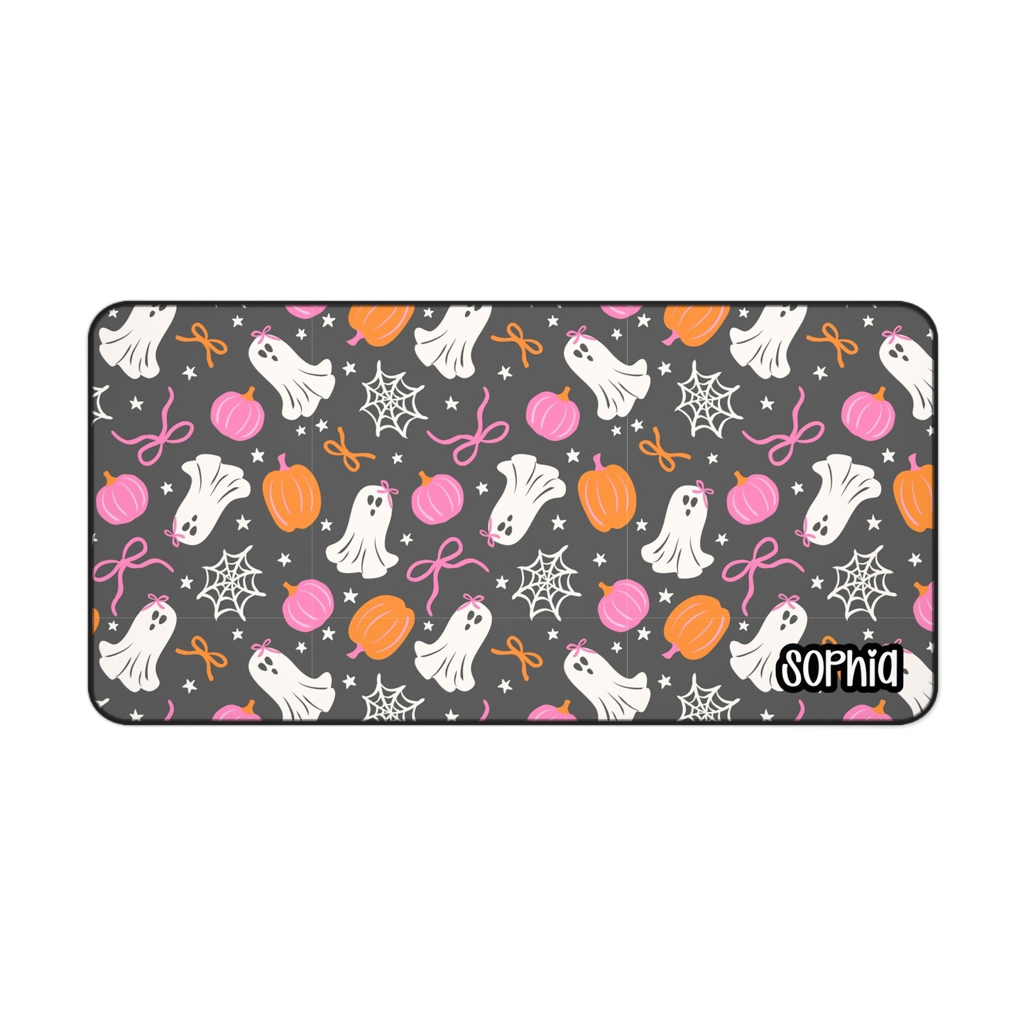 Cute Ghost Halloween Desk Mat | Pink & Orange Pumpkin Desk Pad | Personalized Spooky Cute Desk Decor