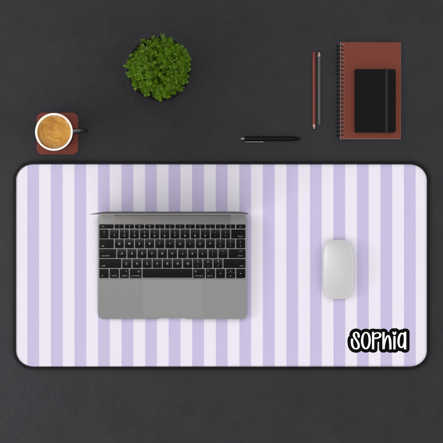 Lavender Striped Desk Mat | Purple & White Personalized Desk Pad | Minimalist Aesthetic Desk Decor