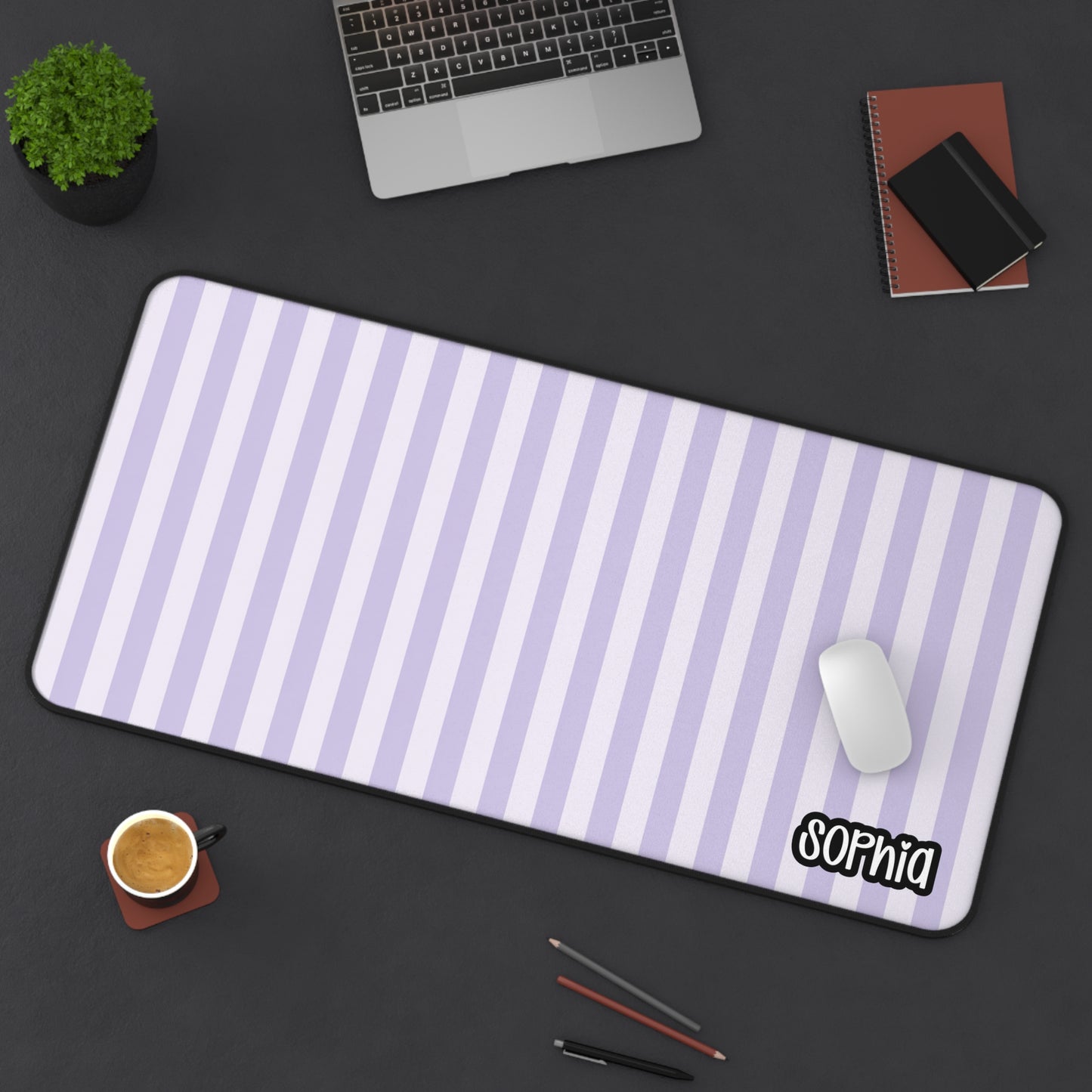 Lavender Striped Desk Mat | Purple & White Personalized Desk Pad | Minimalist Aesthetic Desk Decor