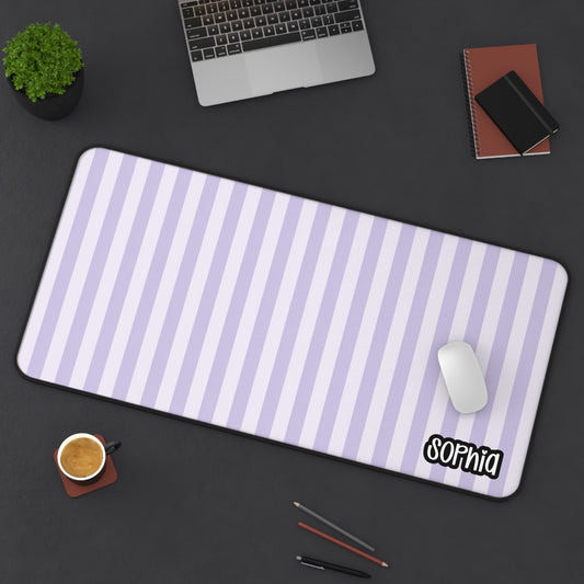 Lavender Striped Desk Mat | Purple & White Personalized Desk Pad | Minimalist Aesthetic Desk Decor