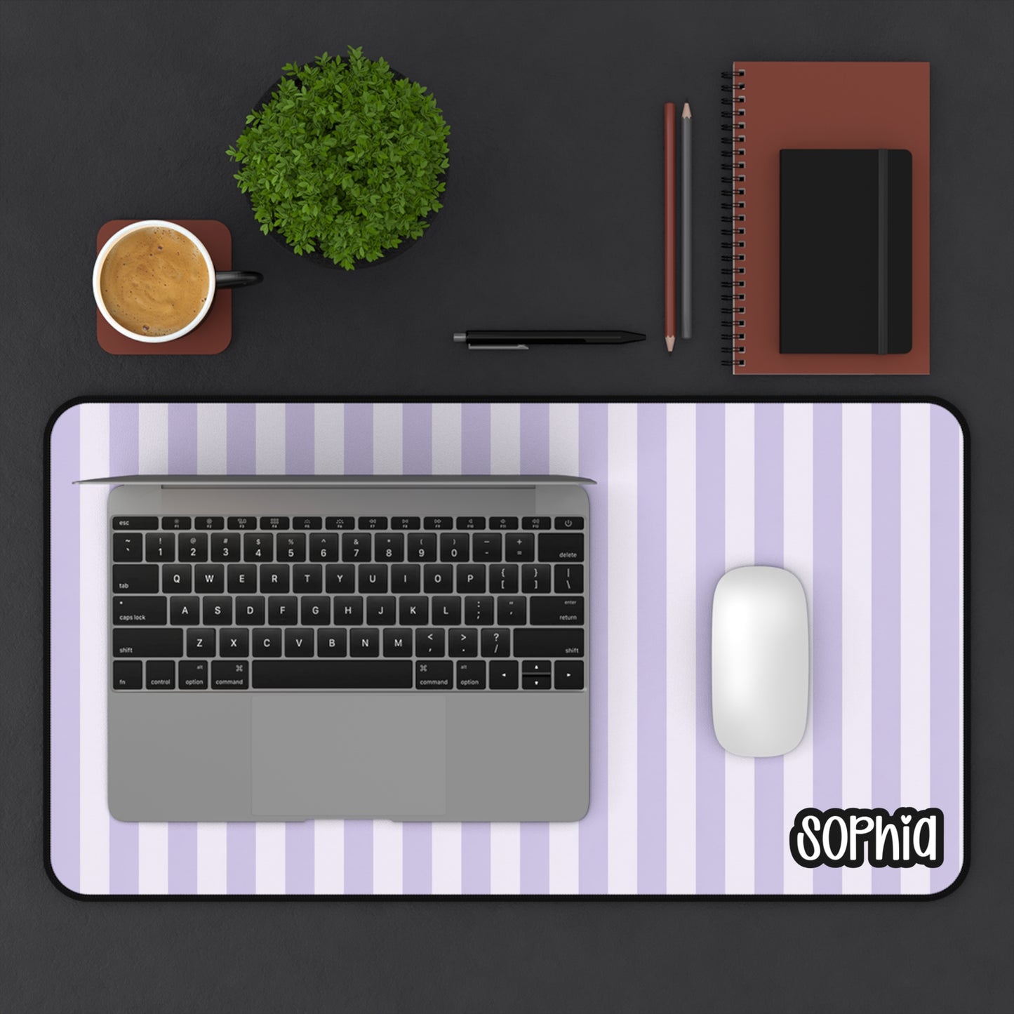 Lavender Striped Desk Mat | Purple & White Personalized Desk Pad | Minimalist Aesthetic Desk Decor