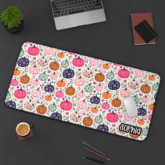 Floral Pumpkin Desk Mat | Colorful Fall Personalized Desk Pad | Cute Autumn Desk Decor