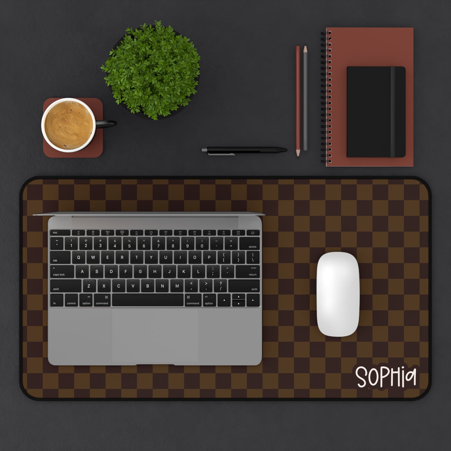 Checkerboard Brown Personalized Desk Mat — Custom Name Mouse Pad