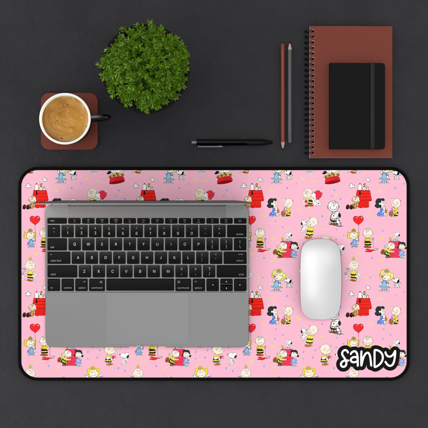 Cute Pink Snoopy & the Gang Desk Mat — Snoopy Patterned Gaming/Work Mouse Pad