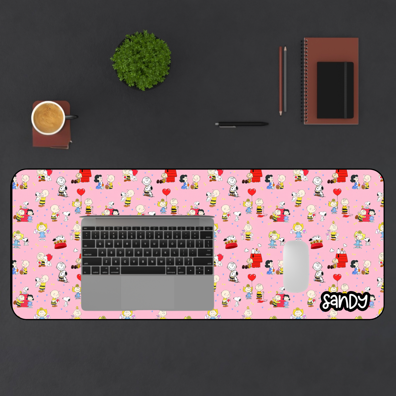 Cute Pink Snoopy & the Gang Desk Mat — Snoopy Patterned Gaming/Work Mouse Pad
