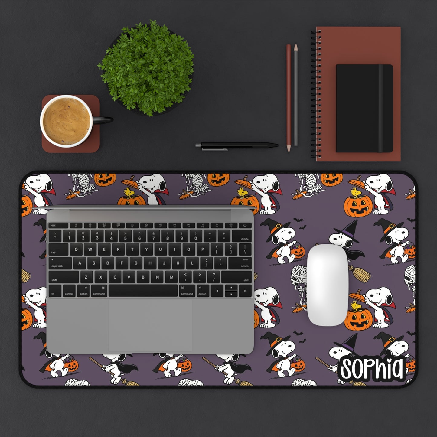 Snoopy Halloween Desk Mat | Cute Peanuts Halloween Desk Pad | Personalized Spooky Desk Decor