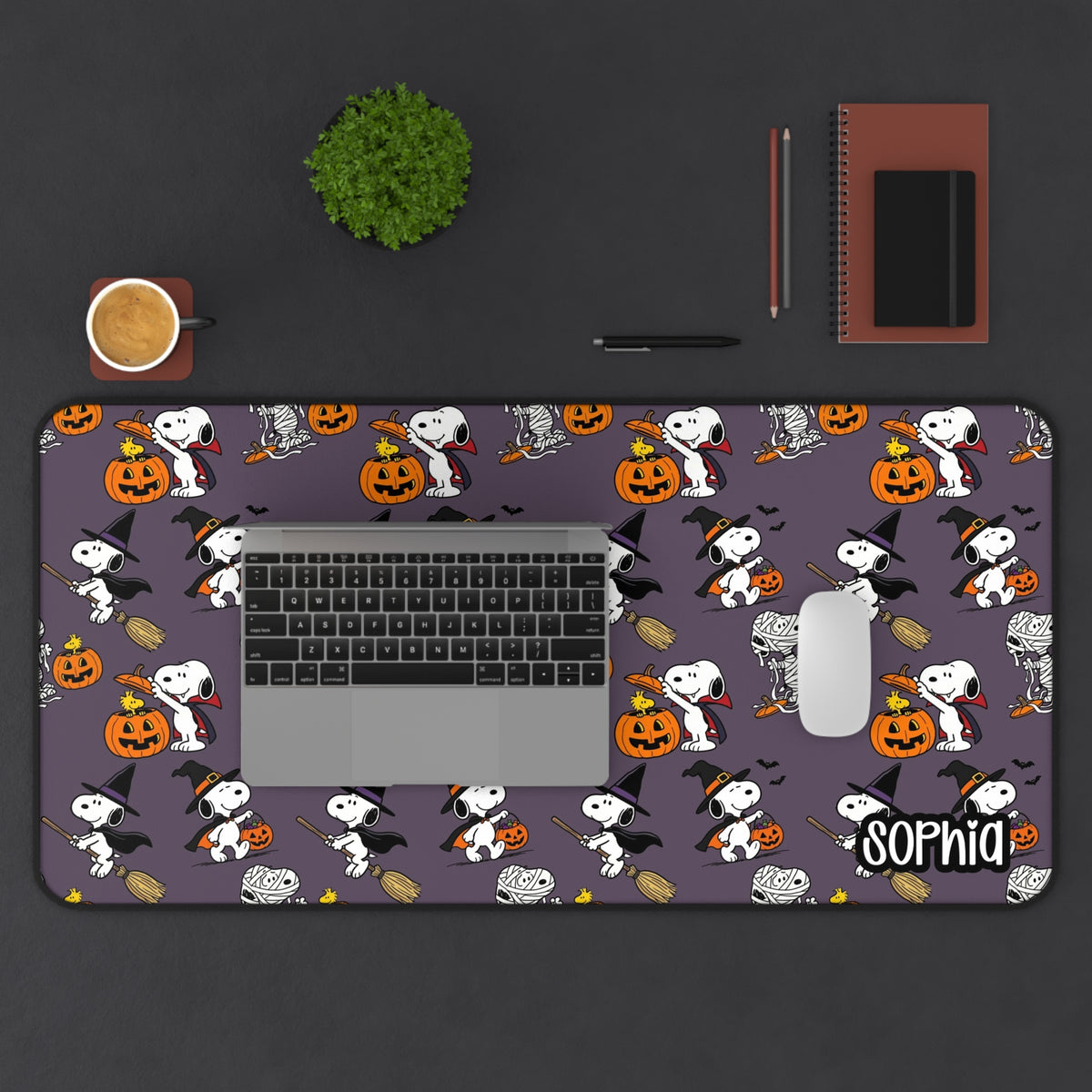 Snoopy Halloween Desk Mat | Cute Peanuts Halloween Desk Pad | Personalized Spooky Desk Decor