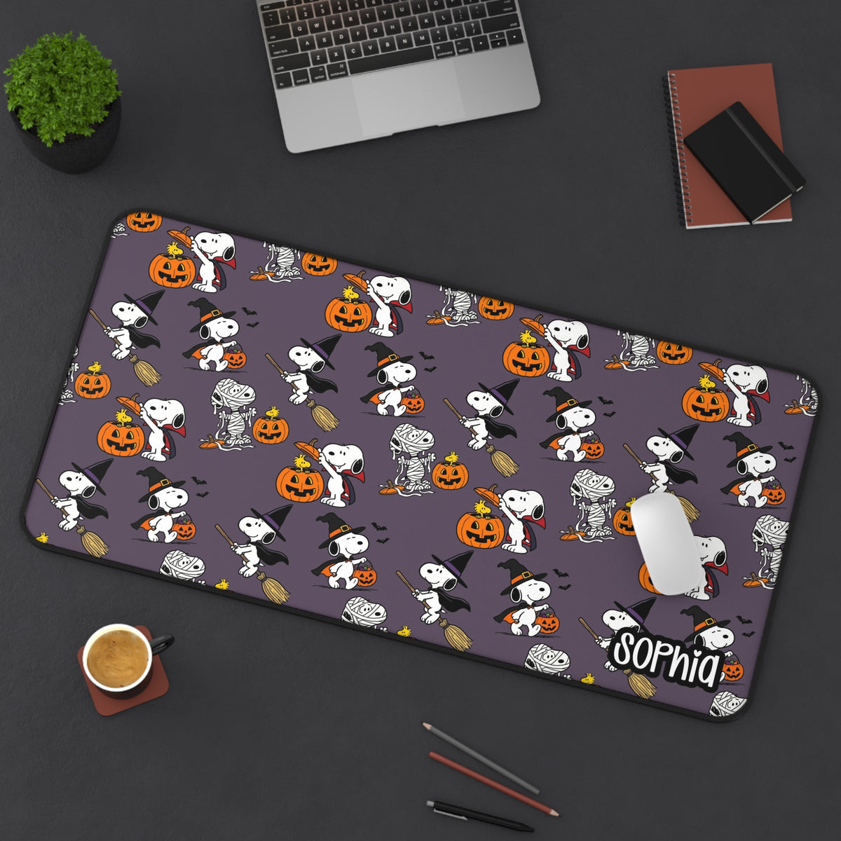 Snoopy Halloween Desk Mat | Cute Peanuts Halloween Desk Pad | Personalized Spooky Desk Decor