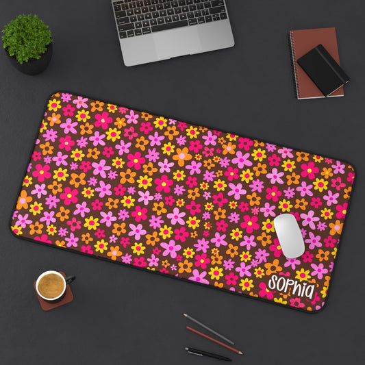 Fall Daisy Desk Mat | Colorful Autumn Floral Personalized Desk Pad | Cute Fall Desk Decor