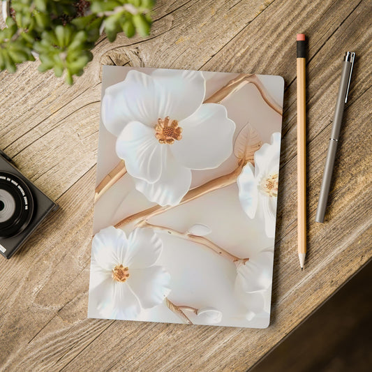 White & Gold Floral Leather Journal (faux leather), Elegant Floral Journal, Premium Notebook for Writing, Gift for Writers, Journaling, Junk Journal