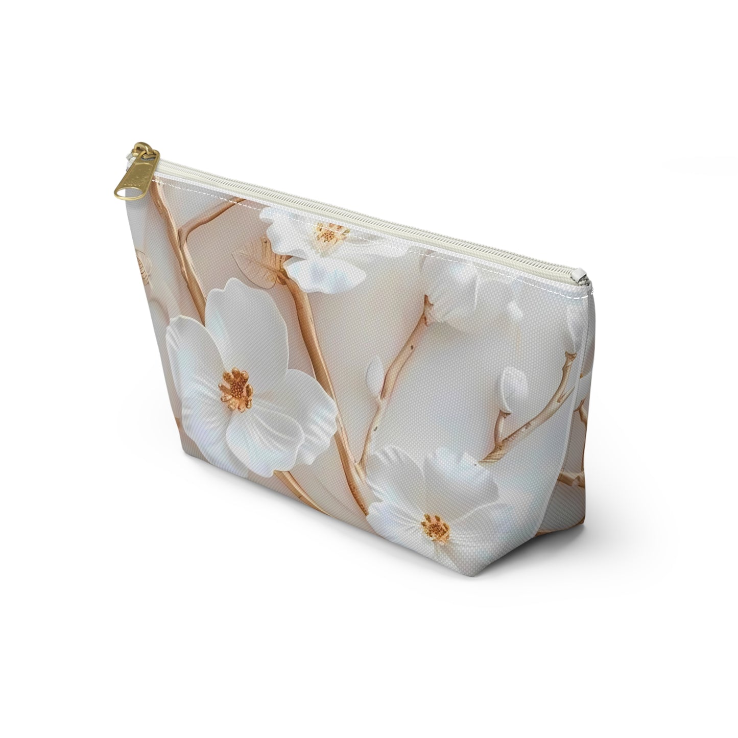 White and Gold Floral Accesory Pouch