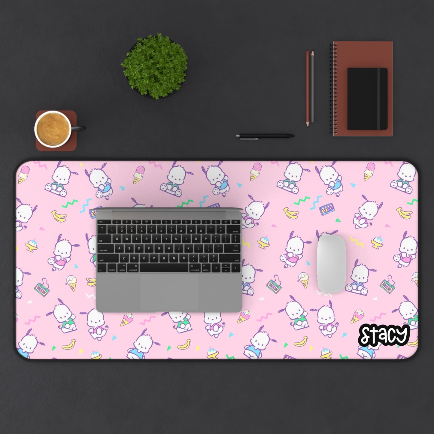 Cute Pochacco Desk Mat (pink), Cute Desk Mat for Gamers, Office Decor, Gift for Students, Work from Home Essential, Kawaii Mouse Pad