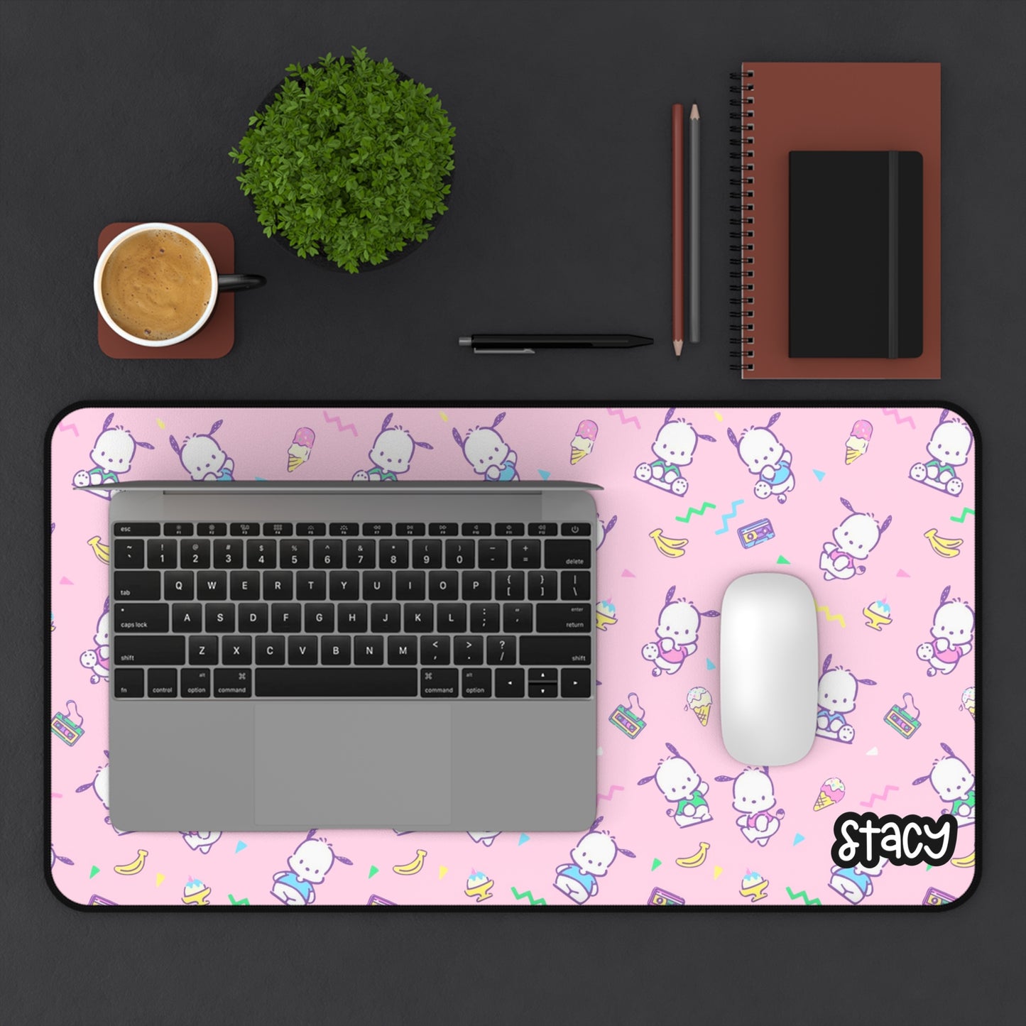 Cute Pochacco Desk Mat (pink), Cute Desk Mat for Gamers, Office Decor, Gift for Students, Work from Home Essential, Kawaii Mouse Pad