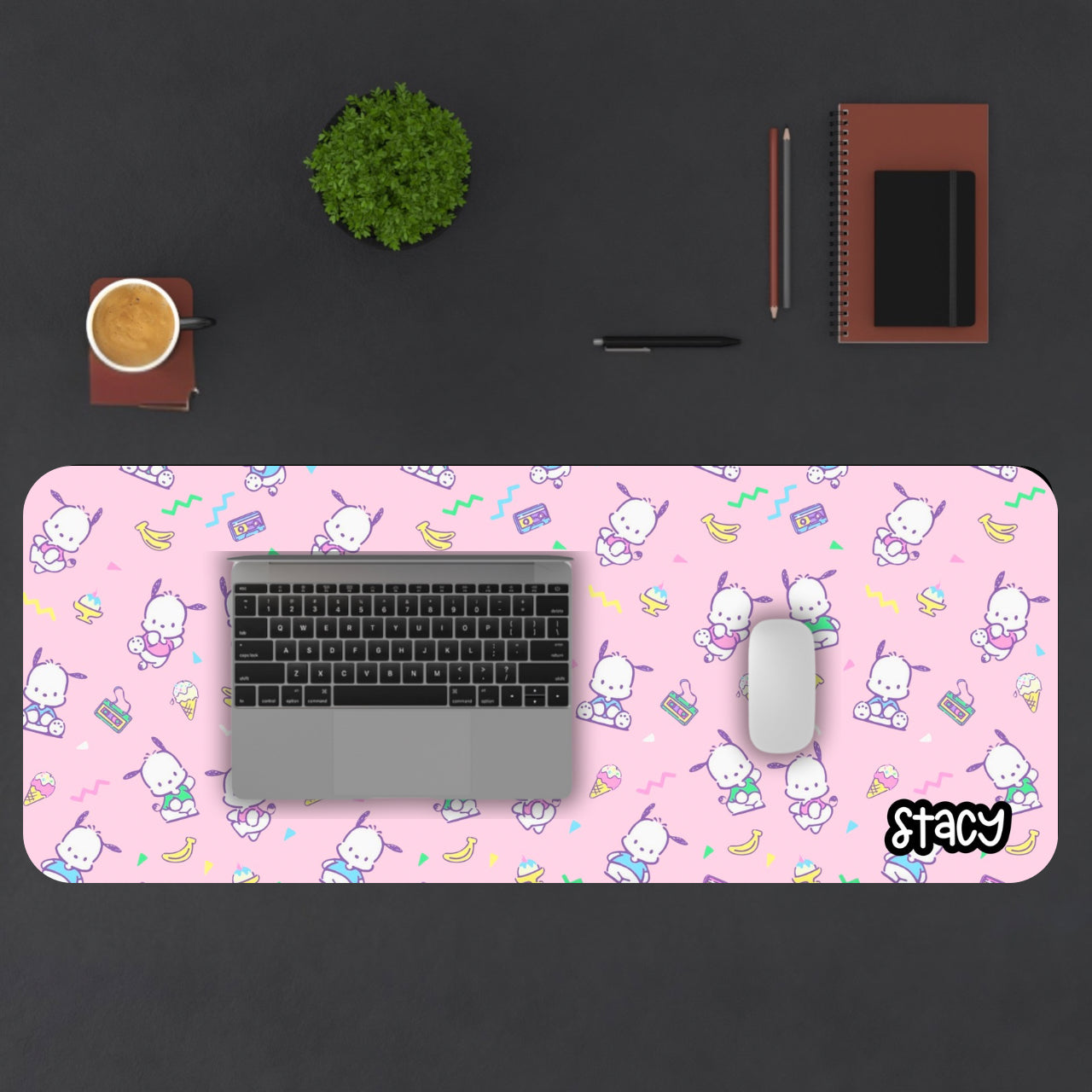 Cute Pochacco Desk Mat (pink), Cute Desk Mat for Gamers, Office Decor, Gift for Students, Work from Home Essential, Kawaii Mouse Pad
