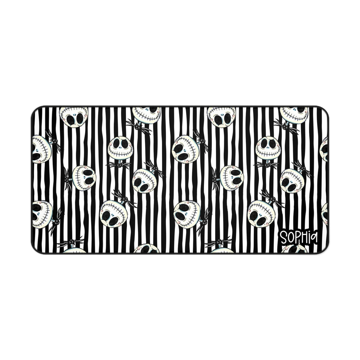 Gothic Striped Halloween Desk Mat | Black & White Skeleton Desk Pad | Personalized Spooky Desk Decor