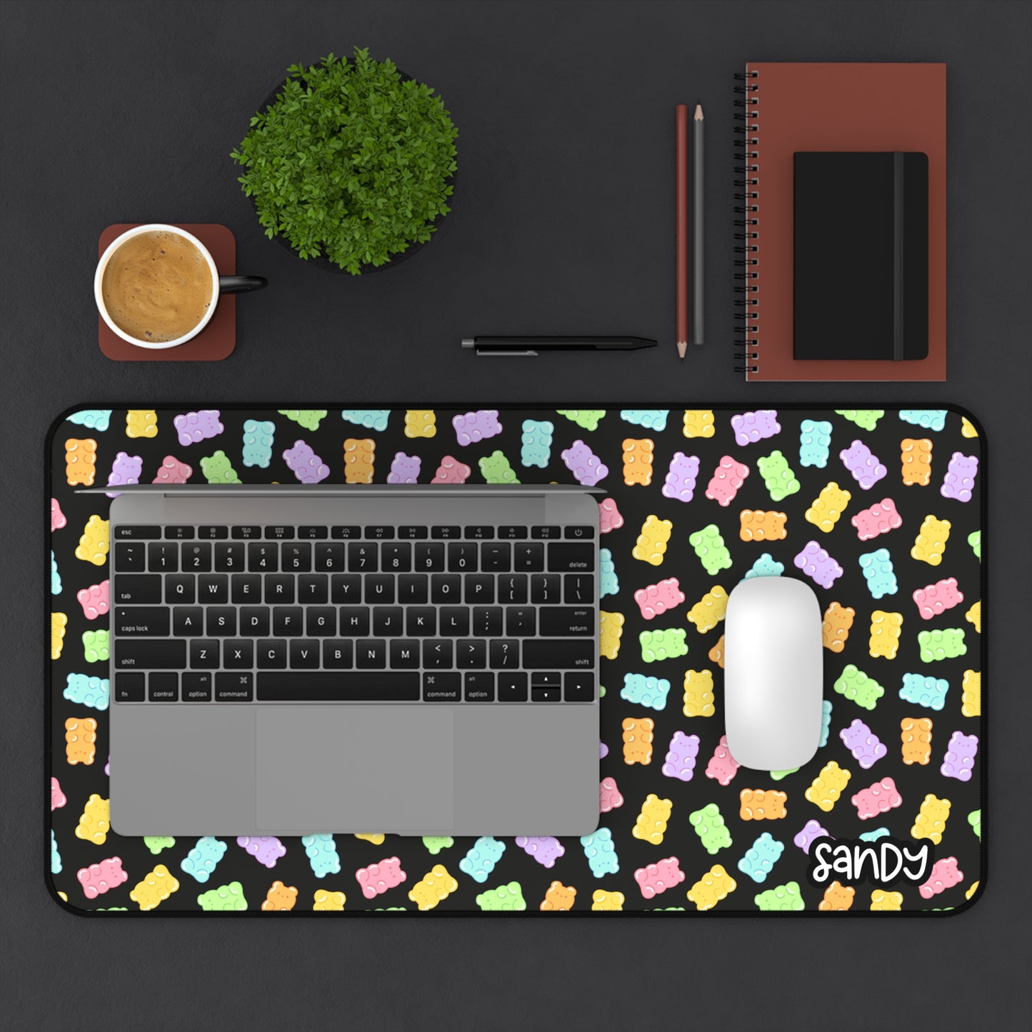 Gummy Bear Pattern Desk Mat (black) | Colorful Candy Mouse Pad for Cute Gaming & Office Desks | Valentine Desk Mat