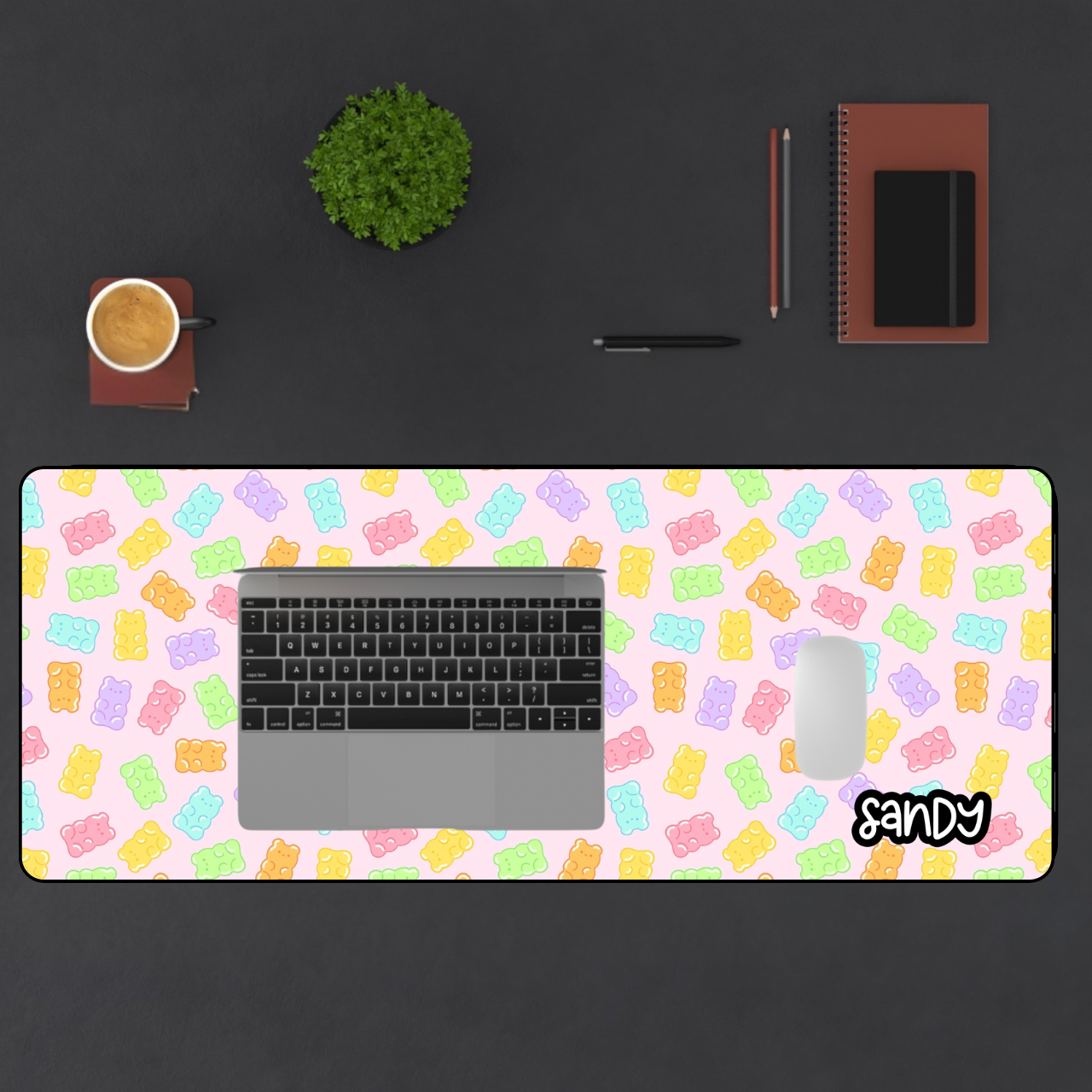 Pastel Gummy Bear Pattern Desk Mat (pink) | Cute Candy Mouse Pad | Cute Valentine Desk Mat