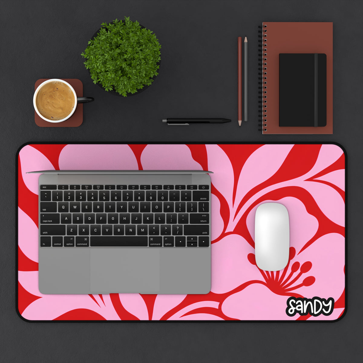 Floral Pink & Red Desk Mat