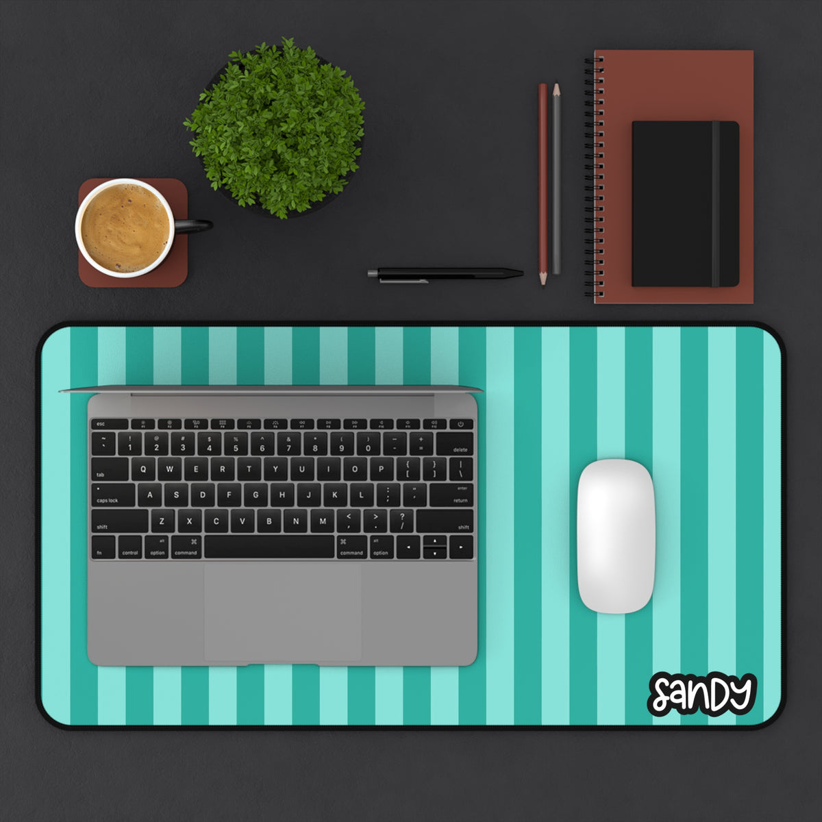 Aqua Stripe Desk Mat