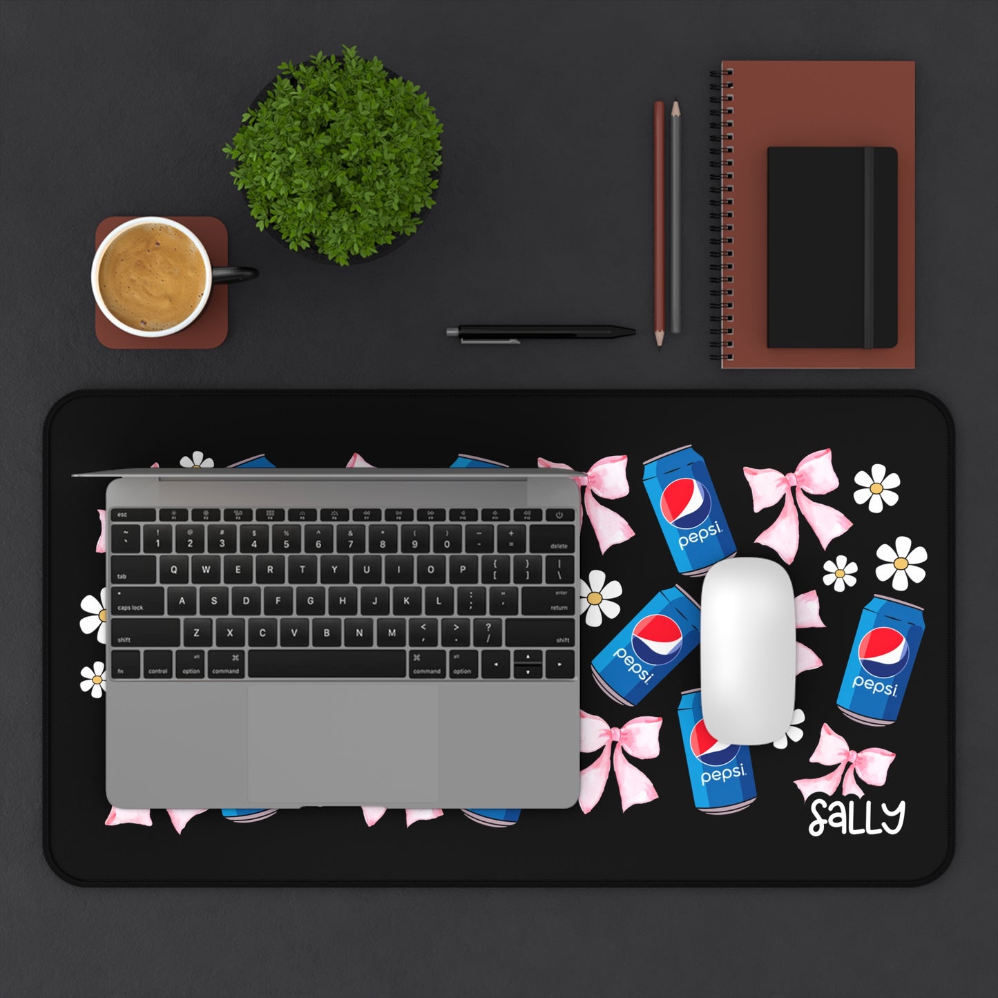 Soda Cans & Pink Bows Desk Mat — Soda Themed Mouse Pad