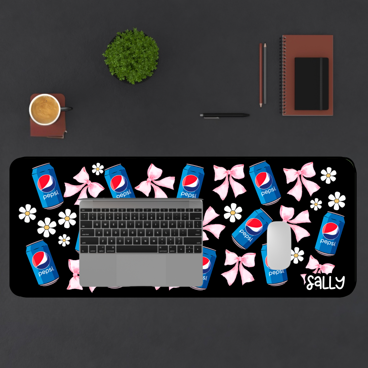 Soda Cans & Pink Bows Desk Mat — Soda Themed Mouse Pad