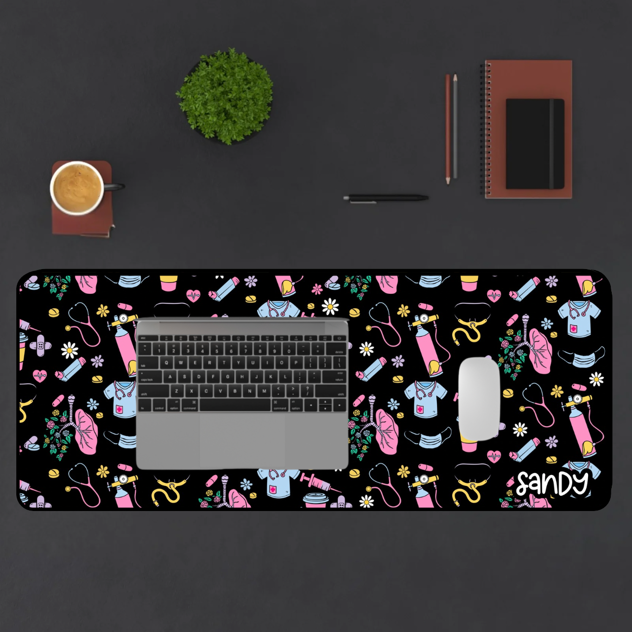 Cute Respiratory Care Desk Mat — Colorful Medical Themed Mouse Pad