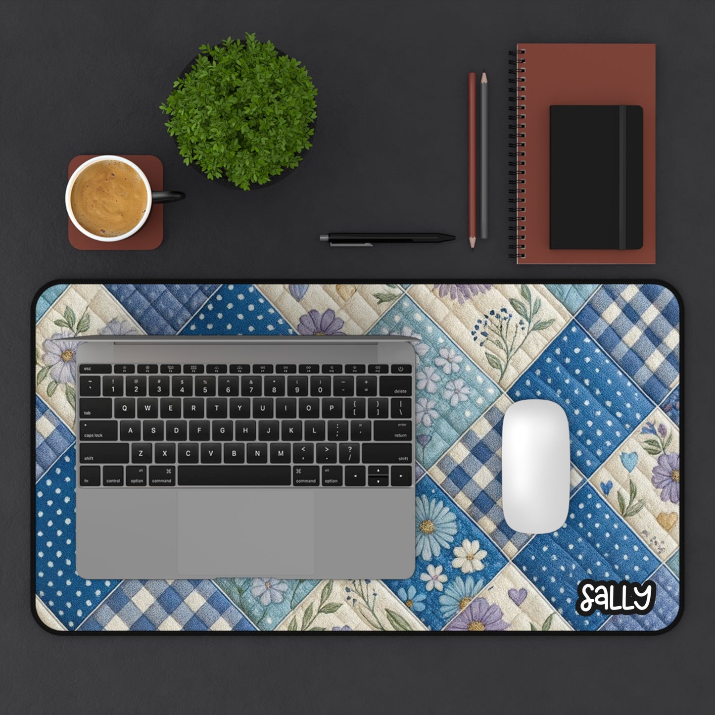 3D Quilt Patchwork Floral Desk Mat — Blue Floral Quilted Mouse Pad
