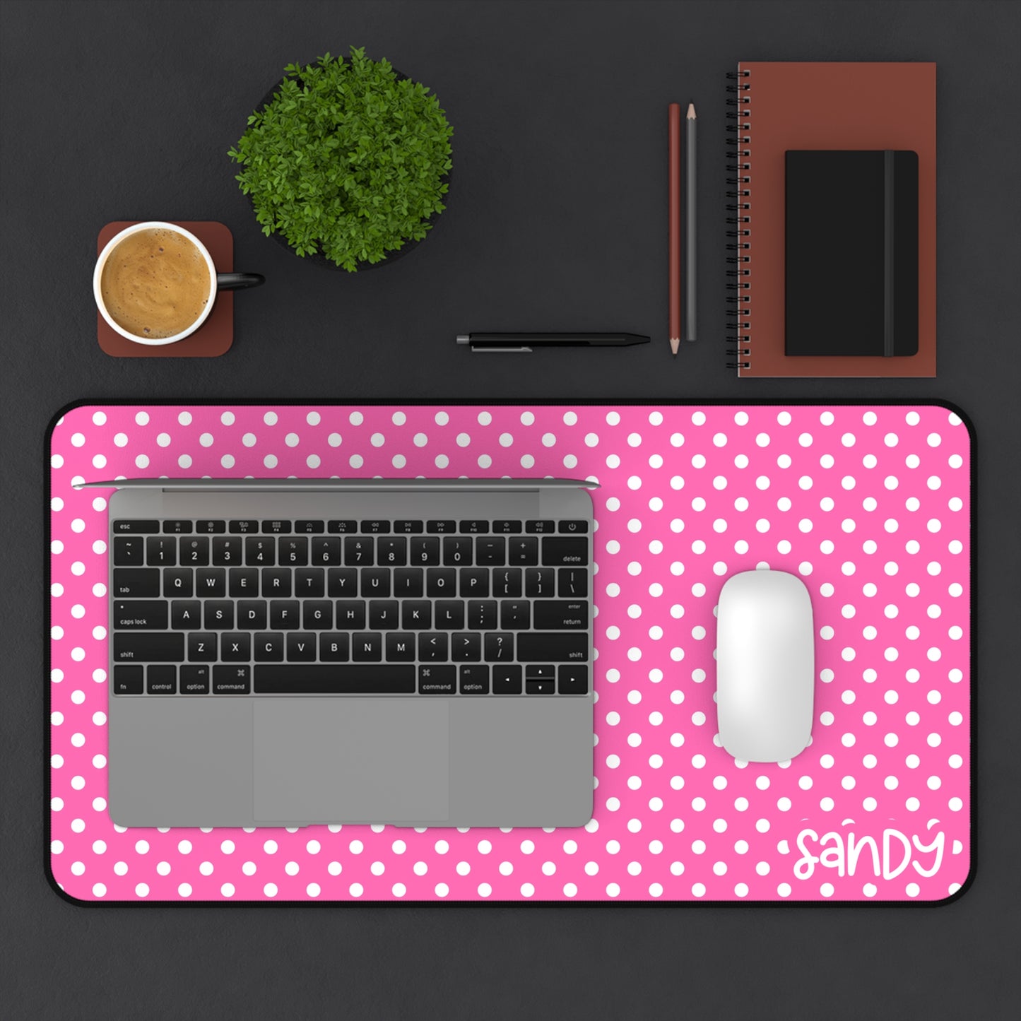 Pink Polka Dot Desk Mat — Personalized Polka Dot Mouse Pad
