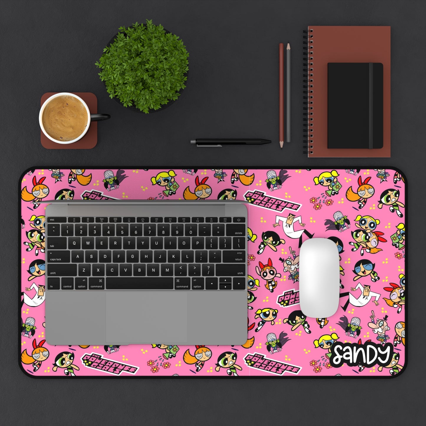 Powerpuff Girls Pink Pattern Desk Mat — Cute Cartoon Gaming/Study Mouse Pad