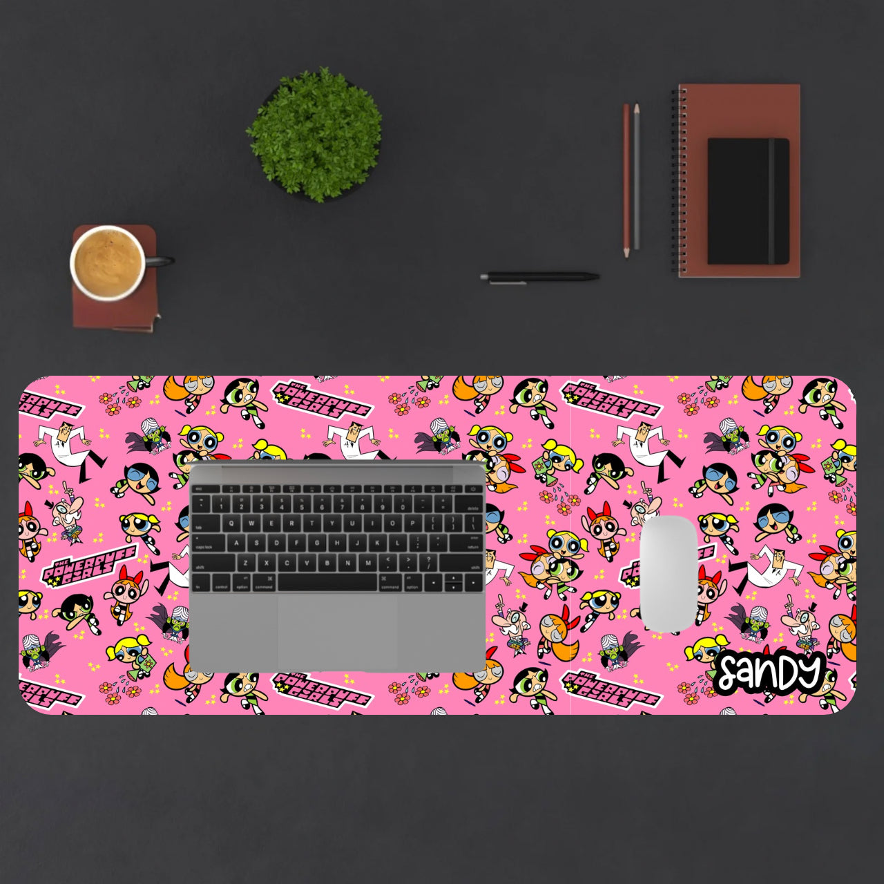 Powerpuff Girls Pink Pattern Desk Mat — Cute Cartoon Gaming/Study Mouse Pad