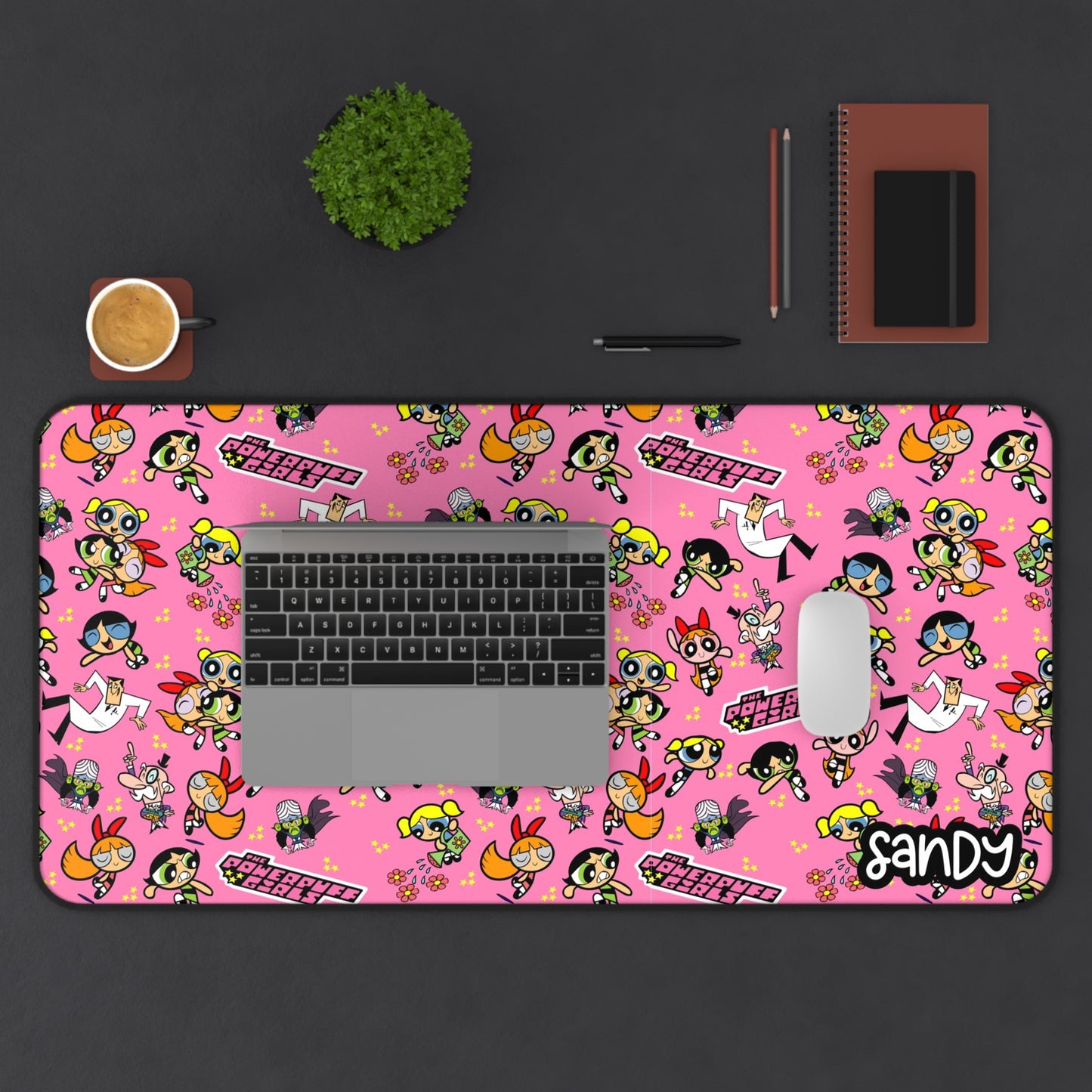 Powerpuff Girls Pink Pattern Desk Mat — Cute Cartoon Gaming/Study Mouse Pad