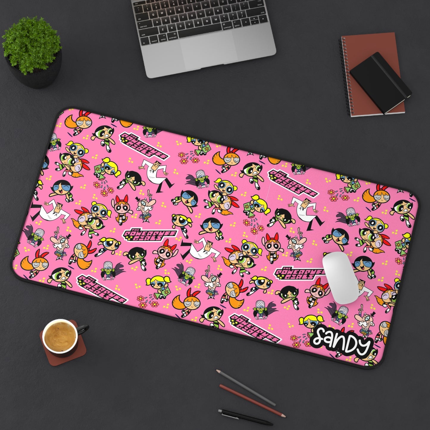 Powerpuff Girls Pink Pattern Desk Mat — Cute Cartoon Gaming/Study Mouse Pad