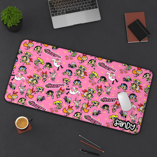 Powerpuff Girls Pink Pattern Desk Mat — Cute Cartoon Gaming/Study Mouse Pad