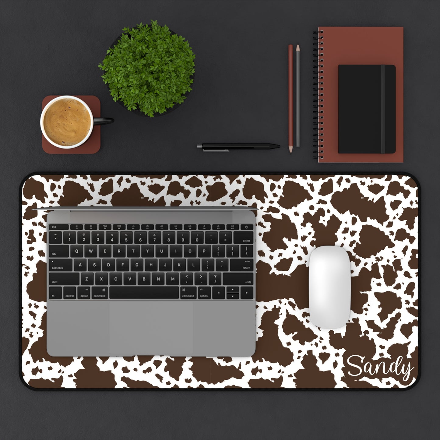 Brown Cow Print Desk Mat — Personalized Cowhide Pattern Mouse Pad