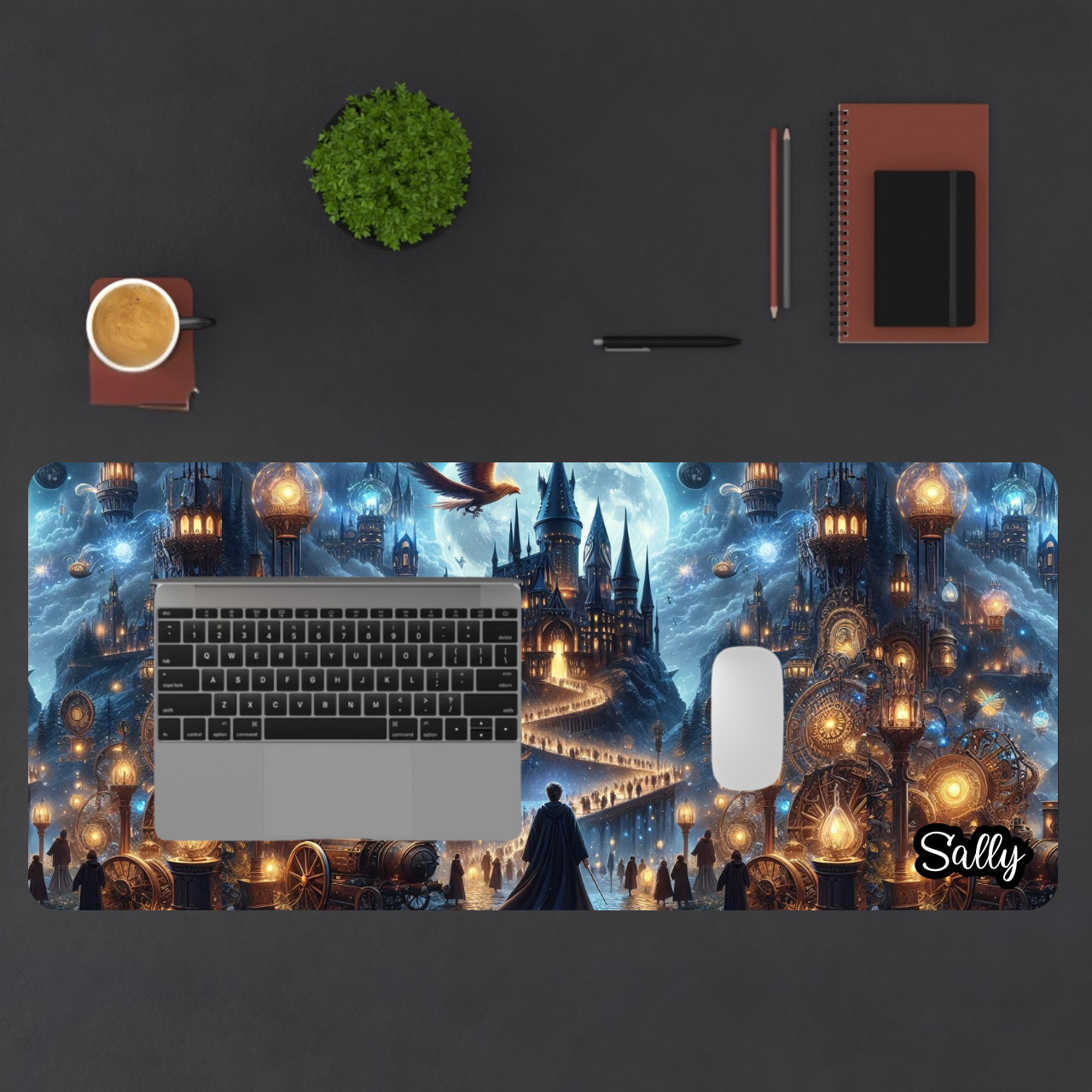 Wizard Themed Desk Mat - Personalized Magic Castle Desk Mat — Fantasy Mouse Pad
