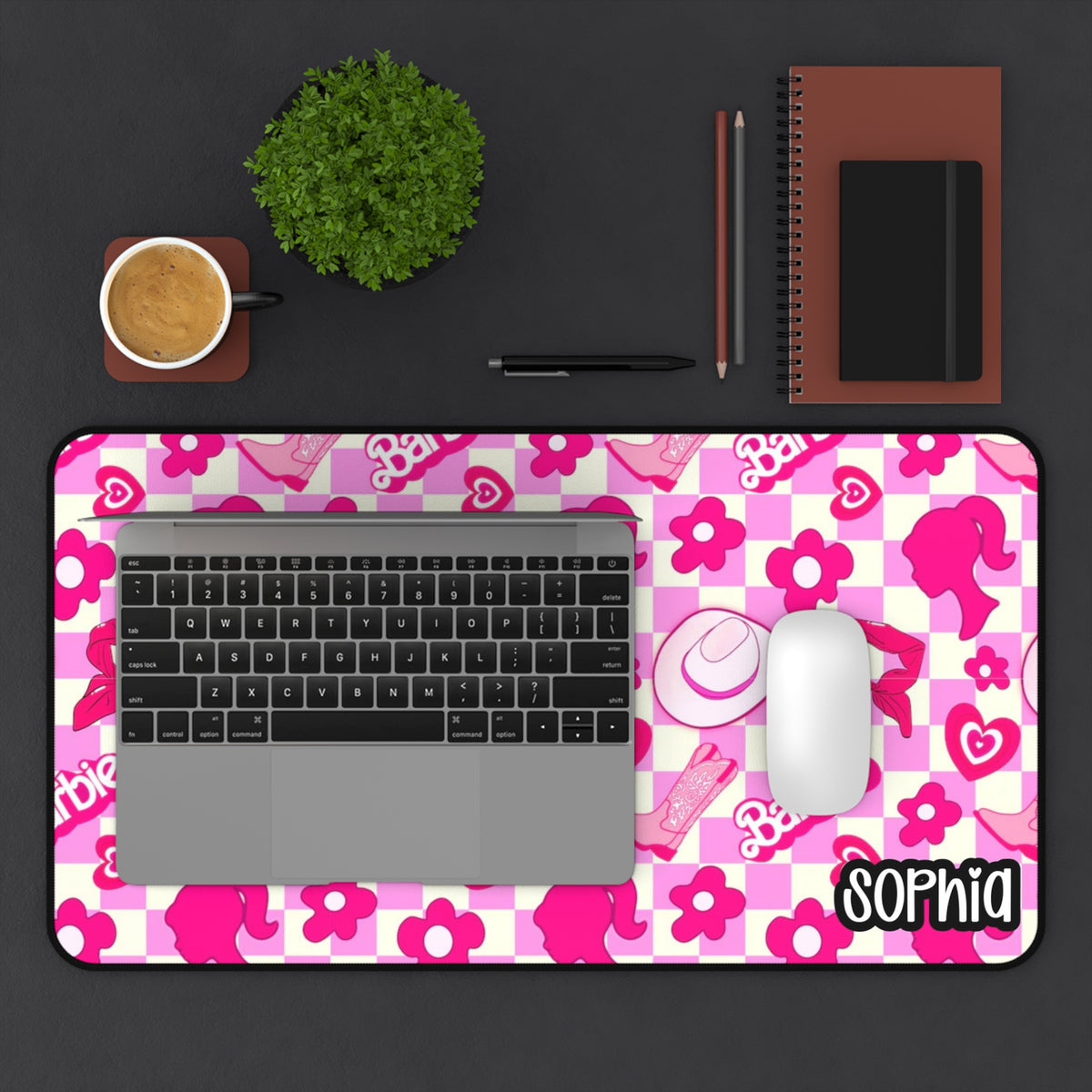 Pink Retro Barbie Desk Mat — Personalized Barbie Gamer Mousepad
