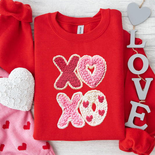 Cute Faux Yarn Style XOXO Red Sweatshirt