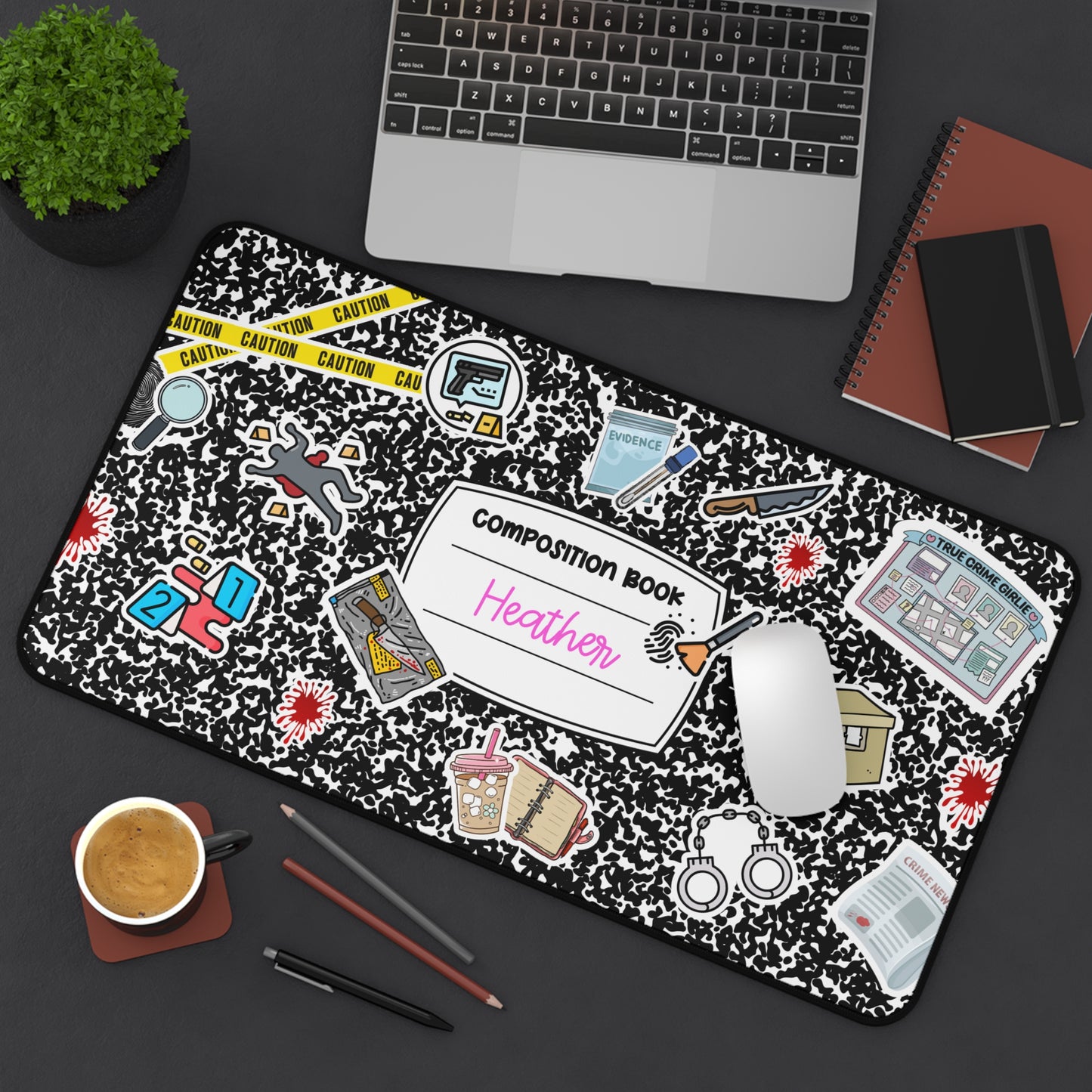 Personalized True Crime Desk Mat — Crime Scene Mouse Pad
