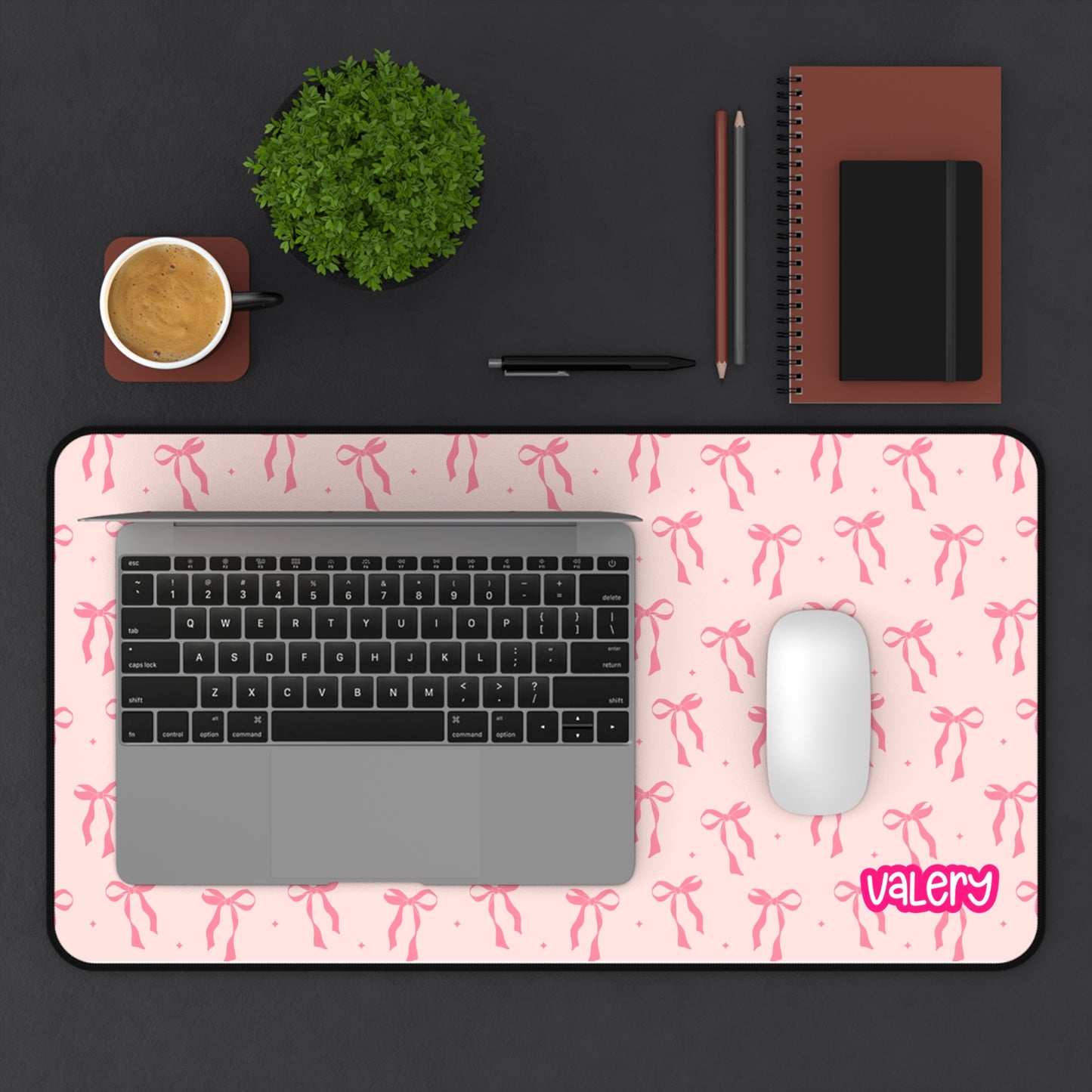 Coquette Pink Bow Design Desk Mat, Office Decor, Gift for Dancers, Home Office Accessories, Studio Mat, Ballet Lover Gift, Pink Coquette Desk Mat, Bow Lover Gift