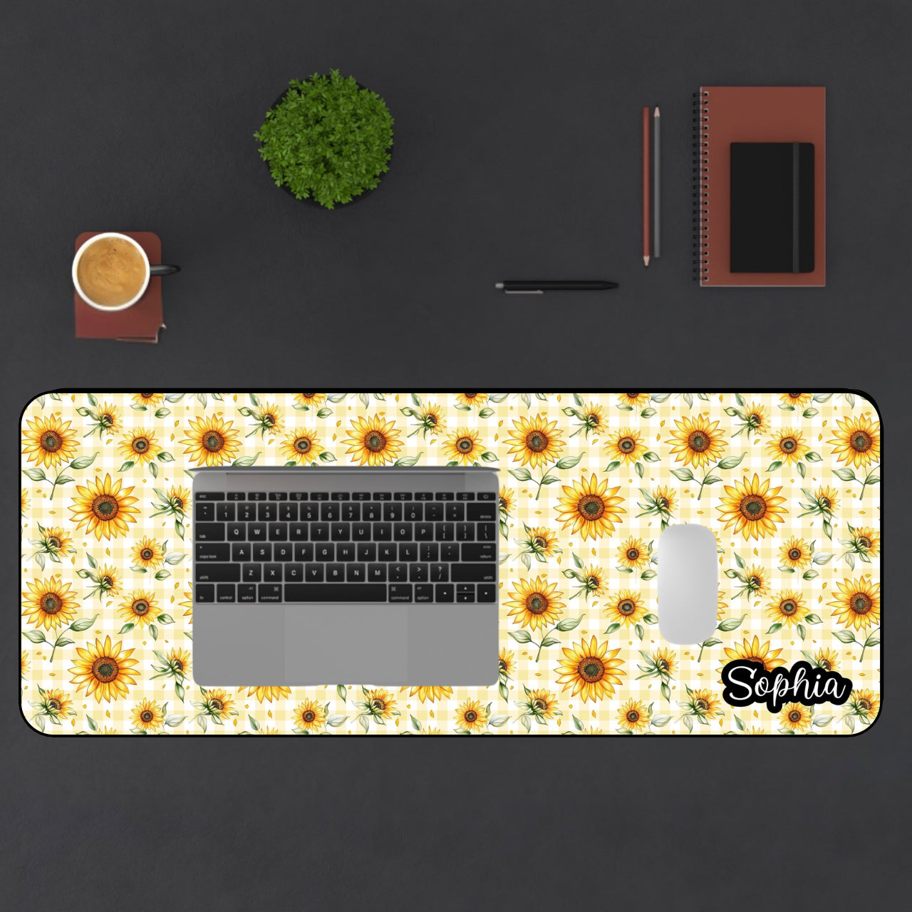 Sunflower Pattern Desk Mat — Personalized Floral Mouse Pad for Home Office