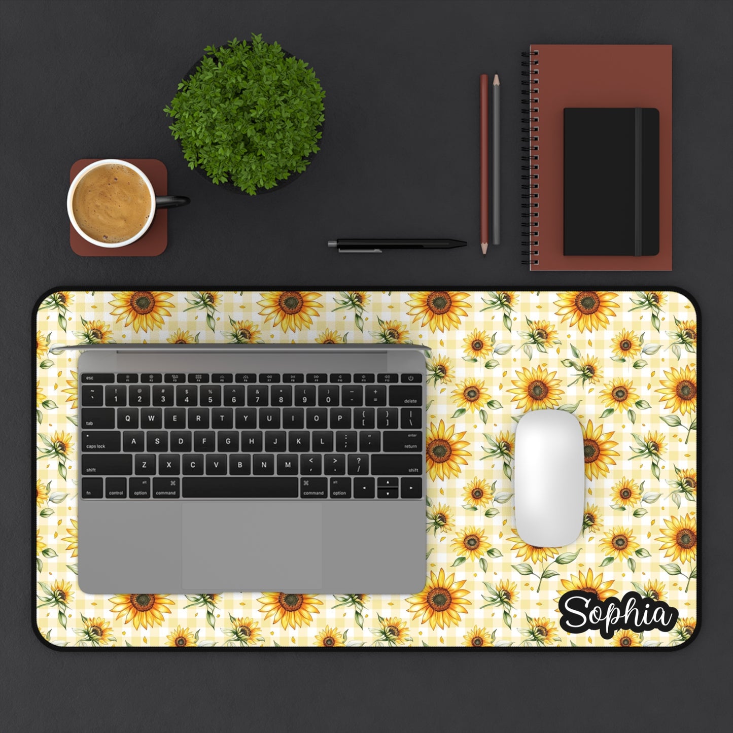 Sunflower Pattern Desk Mat — Personalized Floral Mouse Pad for Home Office