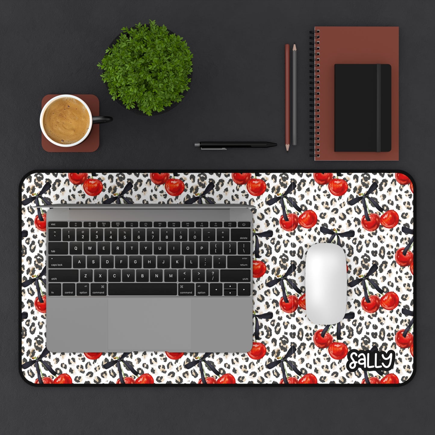 Cherry Leopard Desk Mat — Retro Red Cherry Pattern Mouse Pad