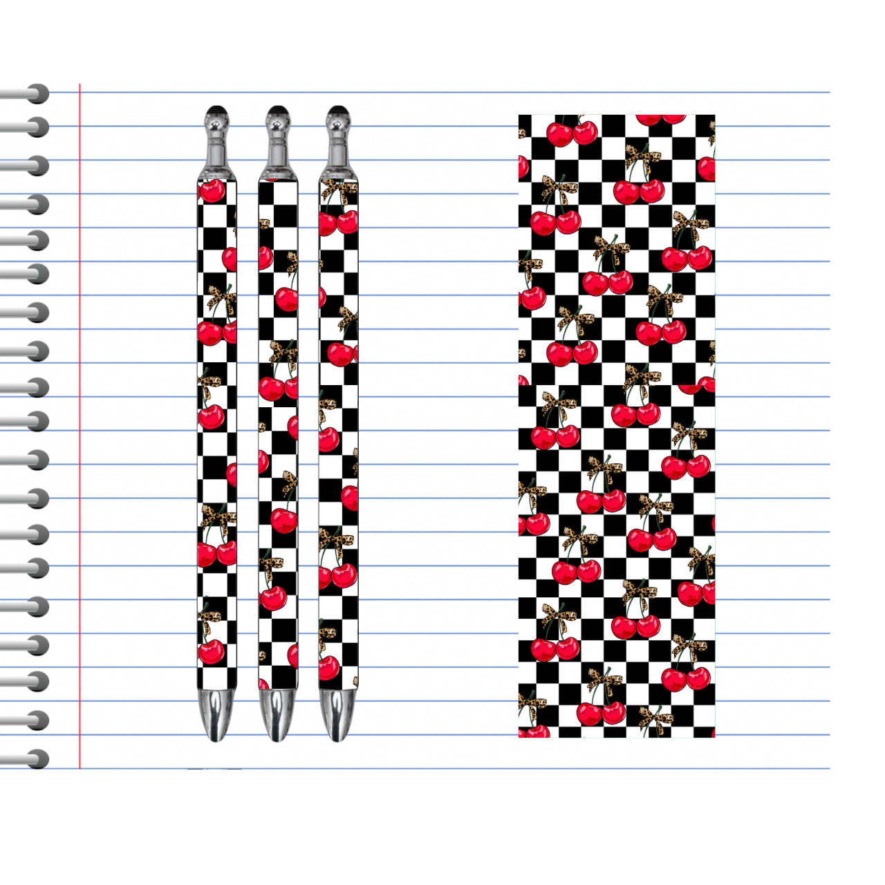 Cherry Checkerboard Pen – Black & White Checkerboard Cute Pens for Notes, Journaling & Office