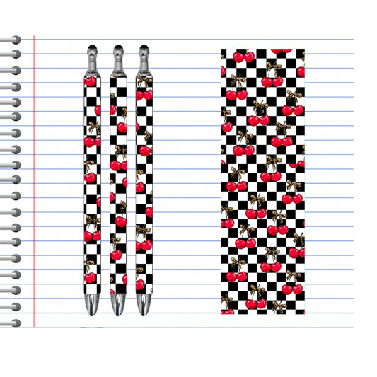 Cherry Checkerboard Pen – Black & White Checkerboard Cute Pens for Notes, Journaling & Office