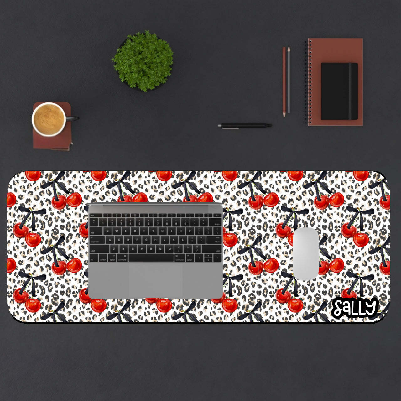 Cherry Leopard Desk Mat — Retro Red Cherry Pattern Mouse Pad