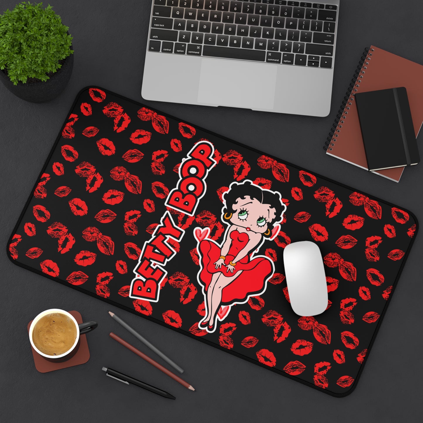 Betty Boop Red Kiss Desk Mat — Retro Pinup Mouse Pad