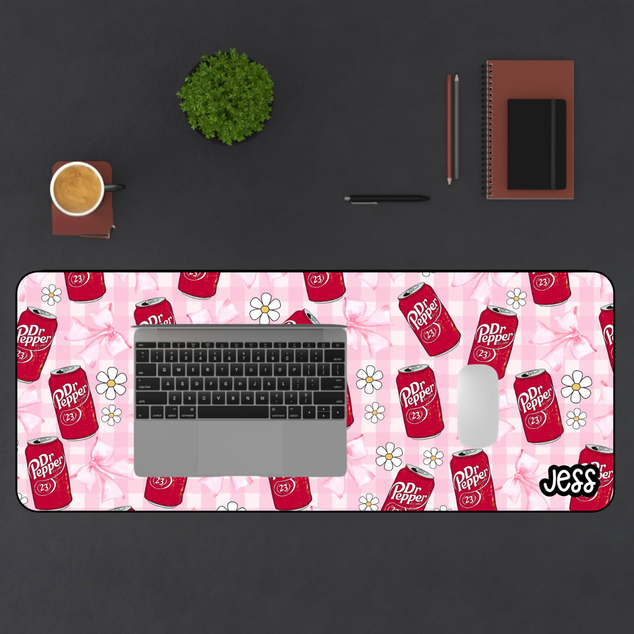 Soda Can Pink Gingham Desk Mat | Customizable CHOOSE YOUR FAVORITE SODA