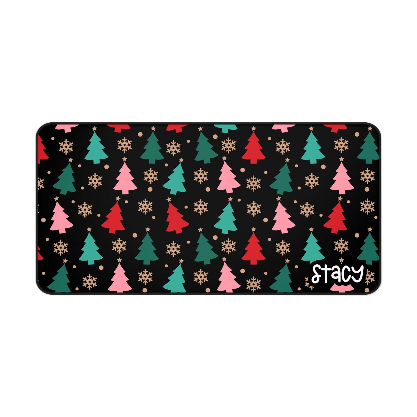 Colorful Christmas Tree Desk Mat (black)- Festive Holiday Office Decor